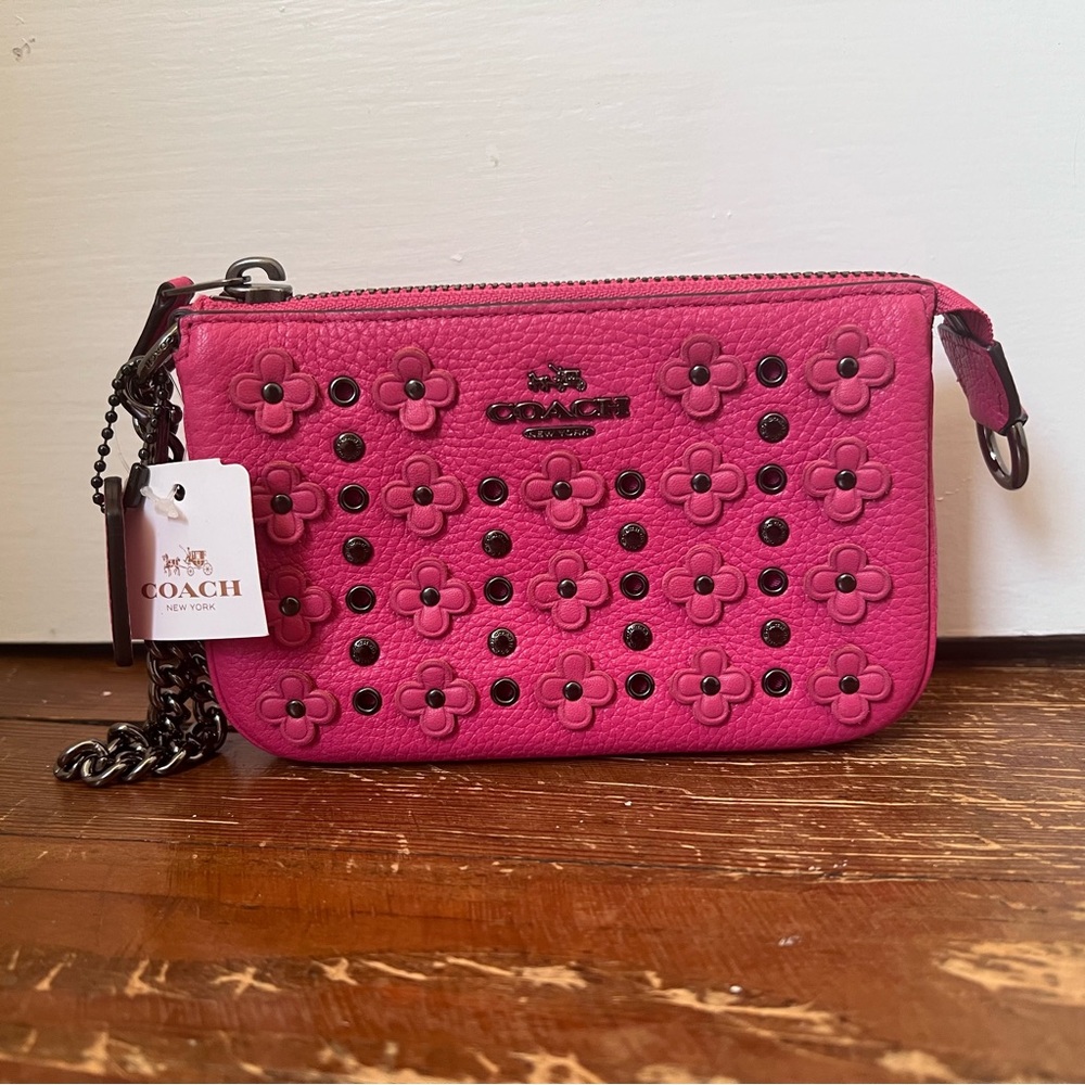 Coach Pink Perforated Leather Wristlet 156551594637